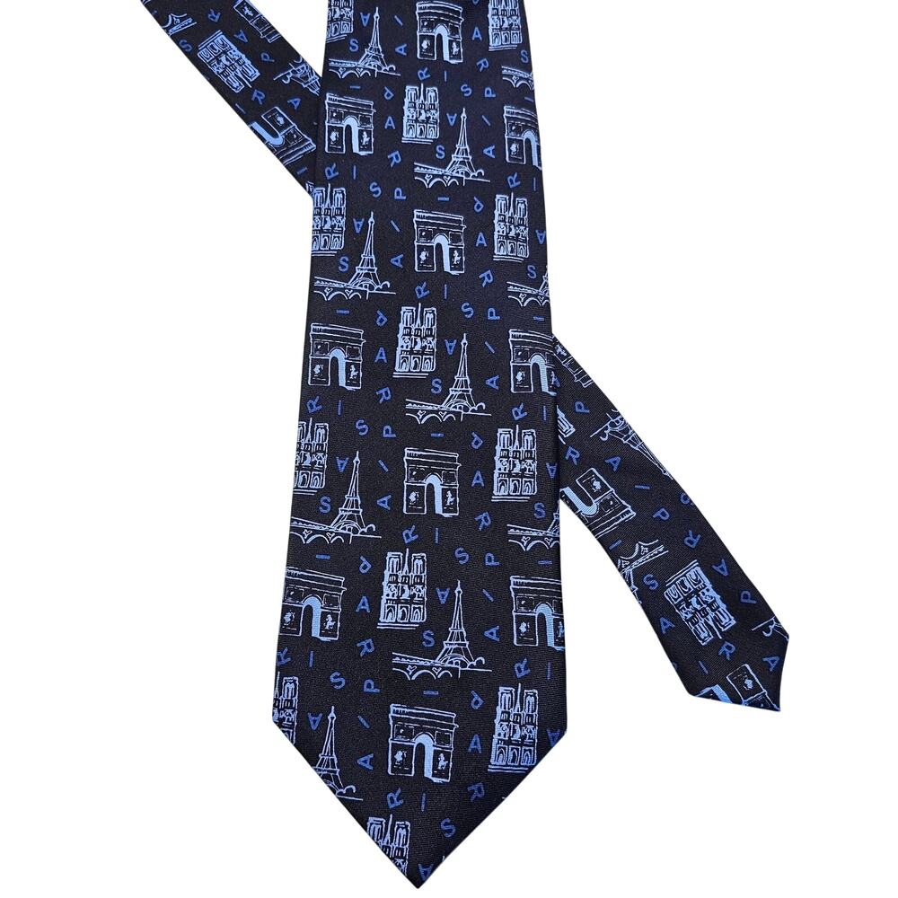 Mens Silk Tie Paris Landmark Print Reflets D’Art Novelty Classic Wide Blue 59"